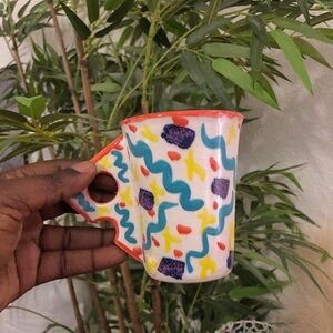 Weird Funky Unique Colorful ceramic cup mug abstract cottagecore whimsical
